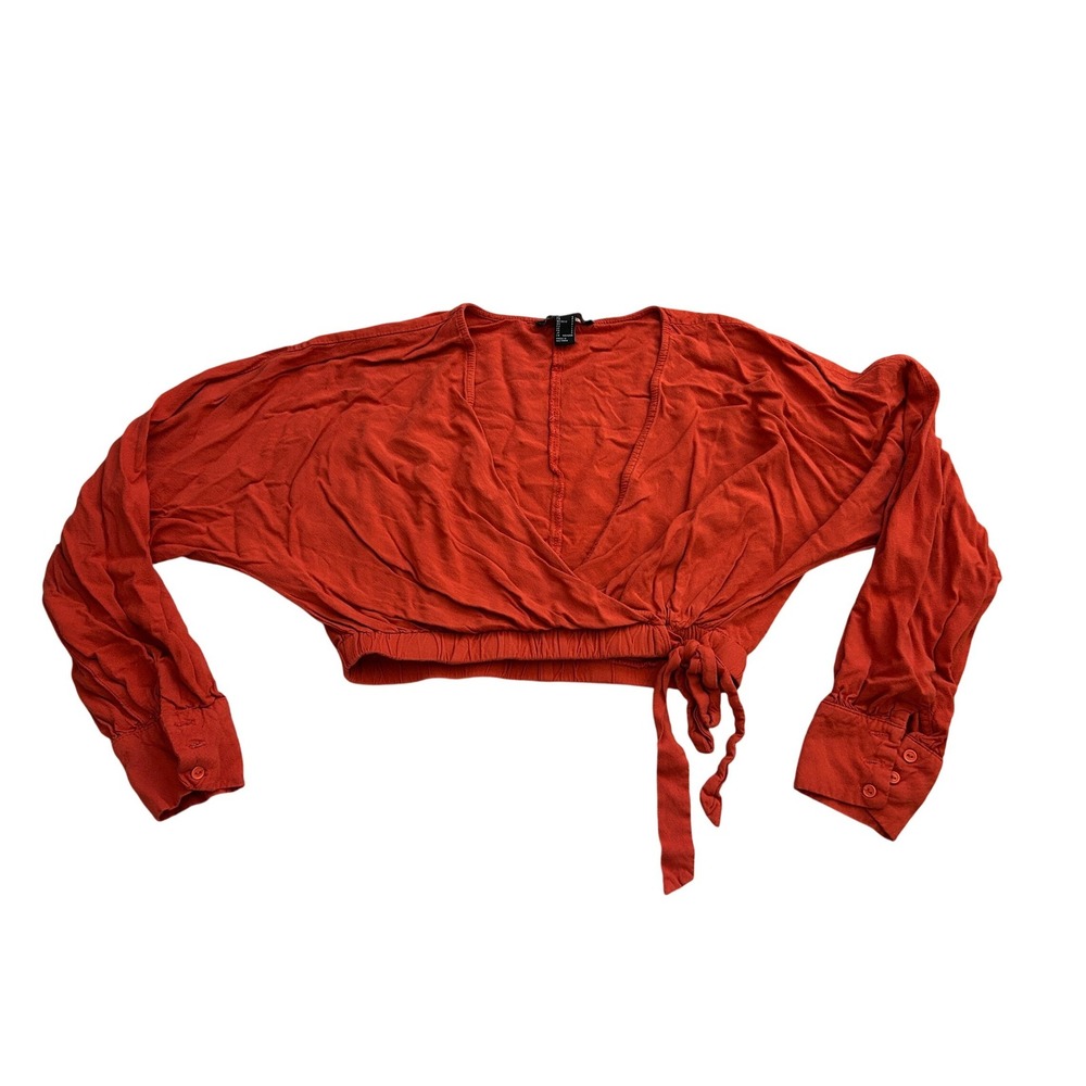 Forever 21 Wrap Crop Top Womens Small Orange Excellent Dolman Long Sleeve Tie